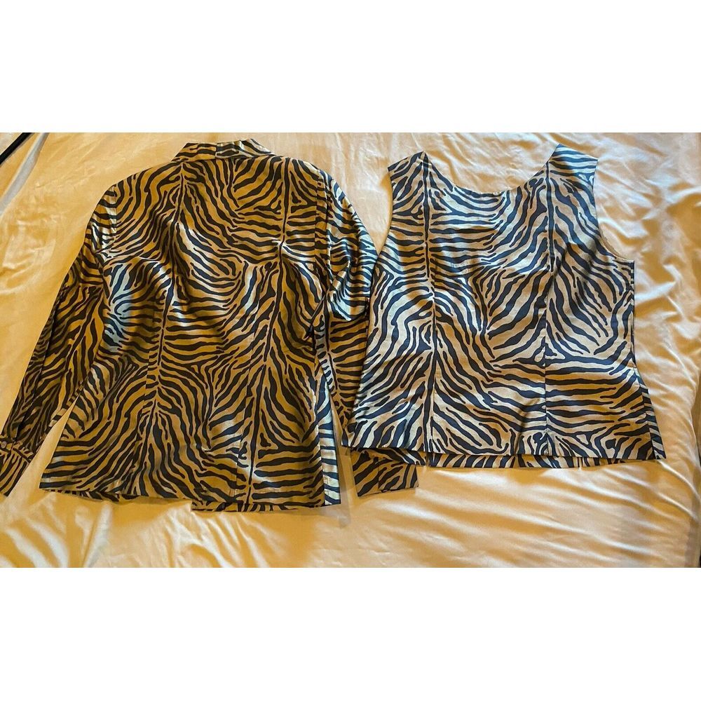 Ann May 100% Silk Zebra Stripe 2Pc Sleeveless Top & ButtonUp Shirt‎ Jacket Small - Picture 2 of 8